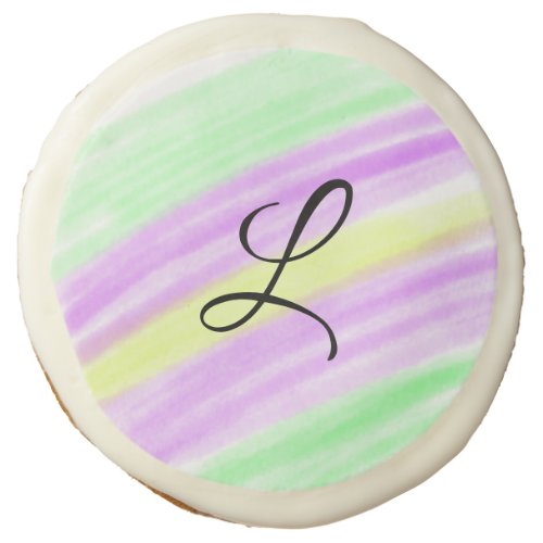 Simple green purple watercolor add your monogram n sugar cookie