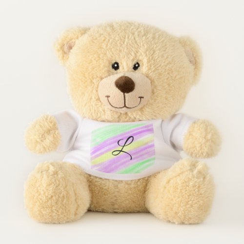 Simple green purple watercolor add your monogram n teddy bear