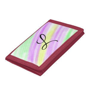 Simple green purple watercolor add your monogram n tri-fold wallet
