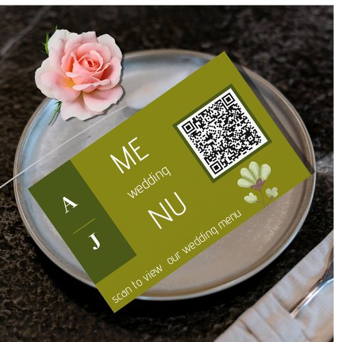 Simple Green QR Code Wedding Table Menu Cards