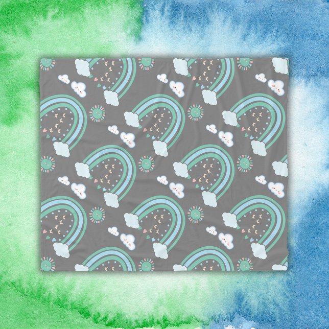 Simple Green Rainbow Boho on Charcoal | Fleece Blanket (Creator Uploaded)