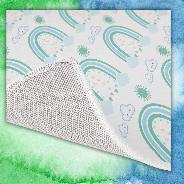 Simple Green Rainbow Boho on White | Rug (Creator Uploaded)