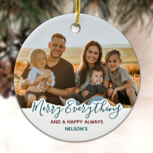 Simple Green Red Trendy Cute Merry Everything Ceramic Ornament