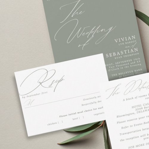 Simple Green Sage White Meal Choice RSVP Card