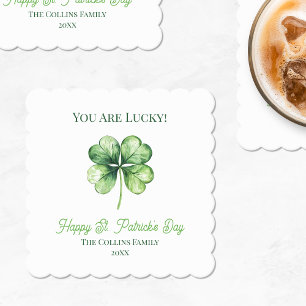 Simple Green Shamrock Luck Happy St. Patrick's Day Paper Coaster