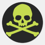 Simple Green Skull and Crossbones Classic Round Sticker