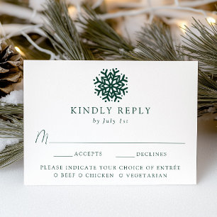 Simple Green Snowflake Meal Choice Wedding RSVP Card