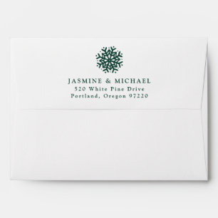 Simple Green Snowflake Wedding Return Address Envelope