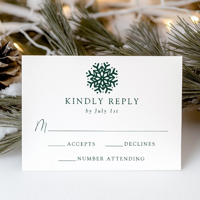 Simple Green Snowflake Wedding RSVP Card (Creator Uploaded)