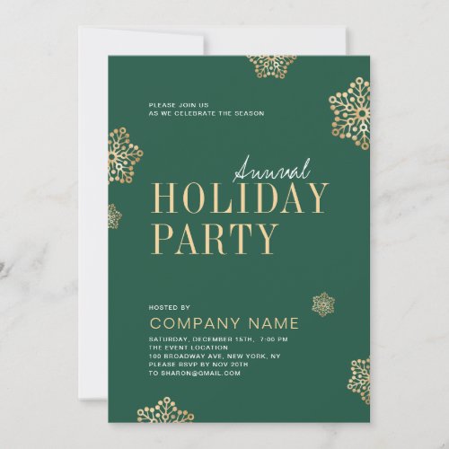 Simple Green Snowflakes Holiday Party Invitation
