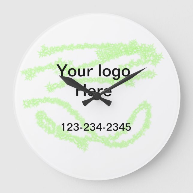 Simple green sparkle glitter add your logo number  large clock (Front)