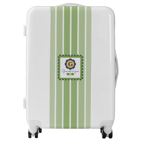 Simple Green Stipes Floral Monogrammed Luggage
