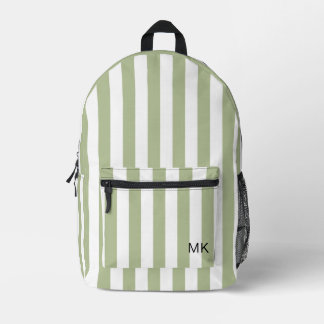 Simple Green Striped Monogram Initials Printed Backpack
