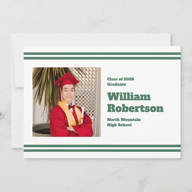 Simple Green Stripes Graduation Party Announcement (Front)