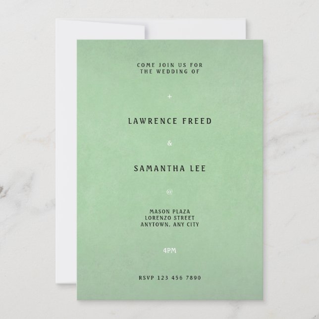 Simple Green Textured Wedding Invitation (Front)