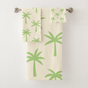 Simple Green Tropical Palm Trees Pattern Bath Towel Set