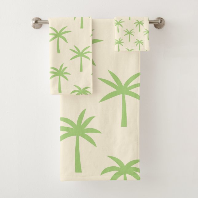 Simple Green Tropical Palm Trees Pattern  Bath Towel Set (Insitu)