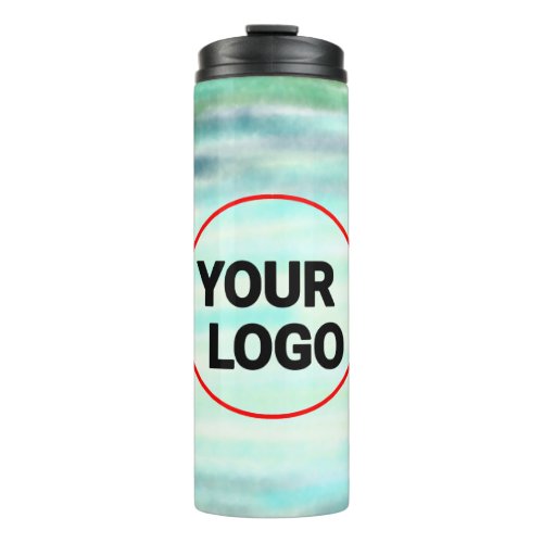 Simple green watercolor abstract add logo text min thermal tumbler