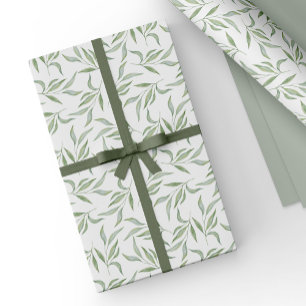 Simple Green Watercolor Leaves Botanical Pattern Wrapping Paper