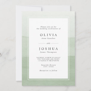 Simple Green Watercolor Ombre Wedding Invitation