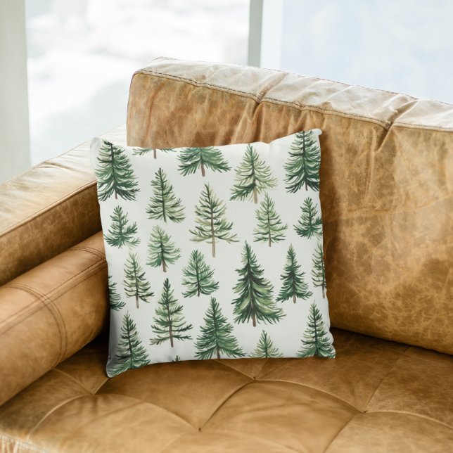 Simple Green Watercolor Pine Holiday Throw Pillow (Creator Uploaded)