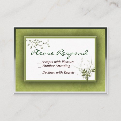 Simple Green Wedding Floral RSVP - Customized Business Card Template