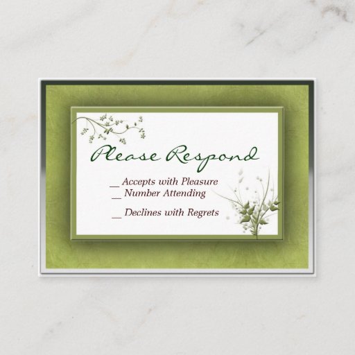 Customizable Simple Green Wedding Floral RSVP - Customized Business Card Template