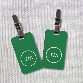 Simple Green White Circle Bold Monogram Luggage Tag