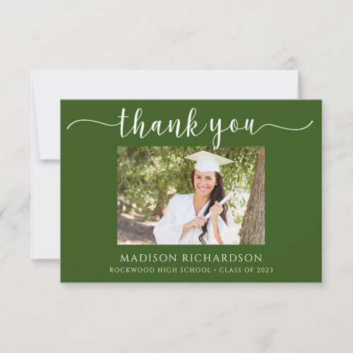 Simple Green  White Graduation Photo Thank You Card