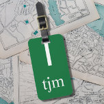 Simple Green White Line Bold Monogram Luggage Tag at Zazzle