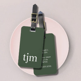 Simple Green White Masculine Monogram Luggage Tag