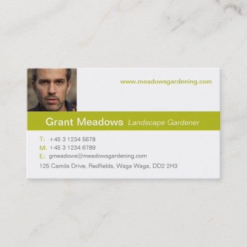 Simple green/white photo green back business card