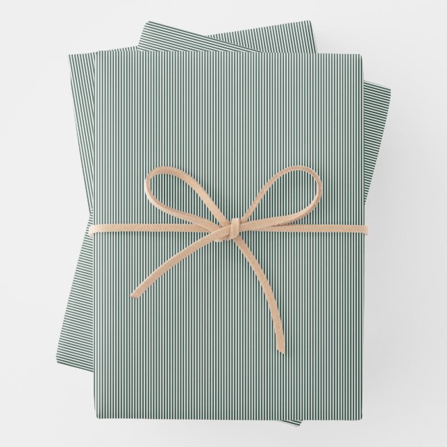 Simple green white small stripe Christmas holiday Wrapping Paper Sheets (In situ)