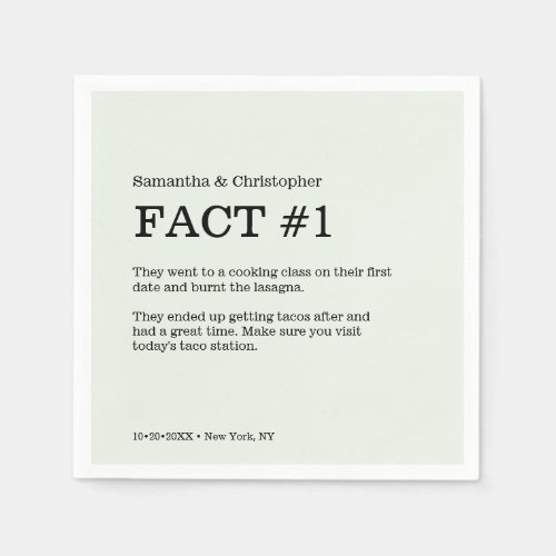 Simple green White Wedding Fact Napkins