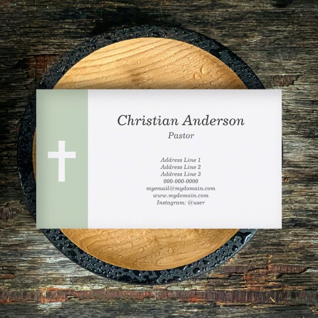 Simple, Green with a Cross Pastor Business Card (Simple, Green with a Cross Pastor Business Card)