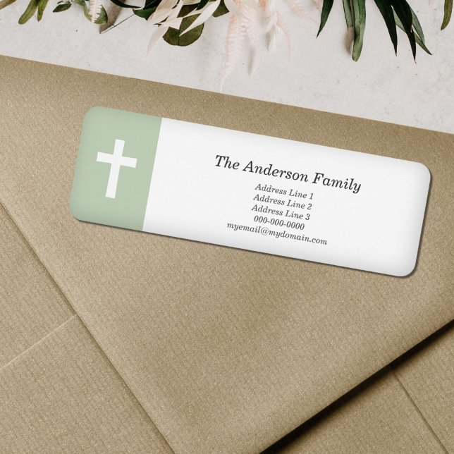 Simple, Green with a Cross Return Address Label (Simple, Green with a Cross Return Address Label)