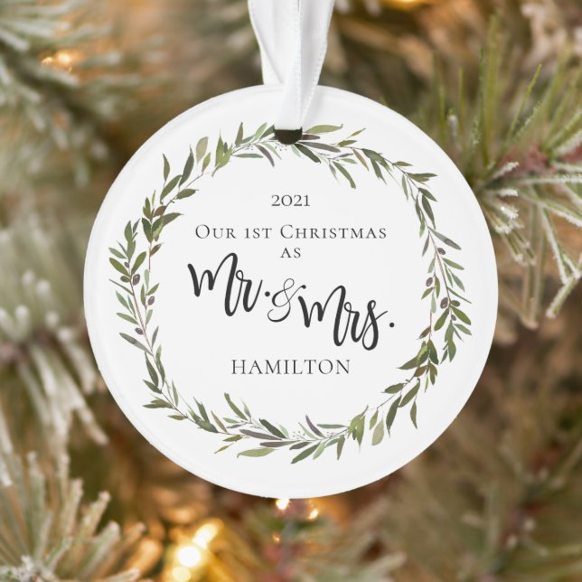 Simple Green Wreath First Christmas Photo Ornament (Tree)