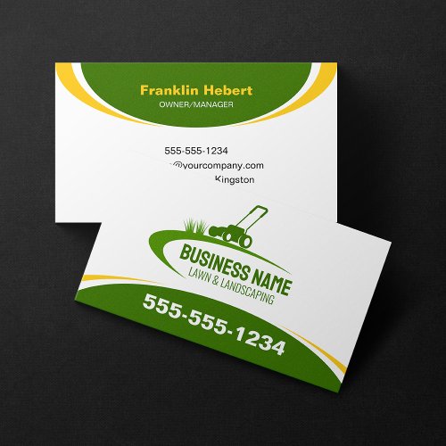Simple Green Yellow Lawn Landscaping Mowing Business Card