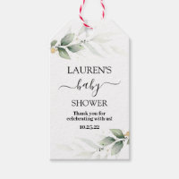 Simple greenery baby shower gift tags