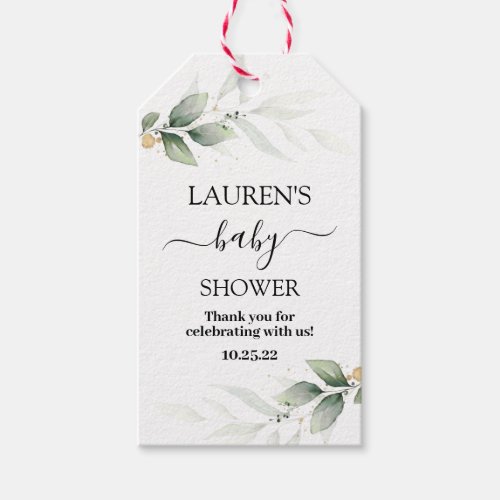 Simple greenery baby shower gift tags