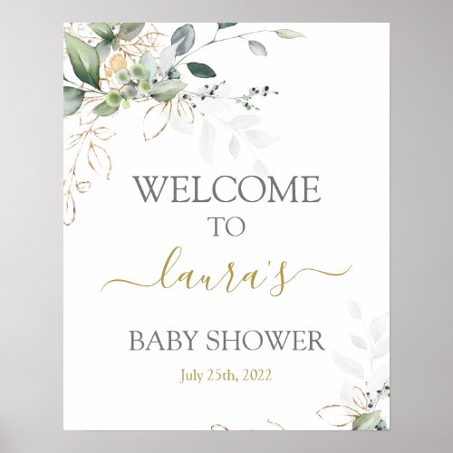 Simple Greenery Baby Shower Welcome sign