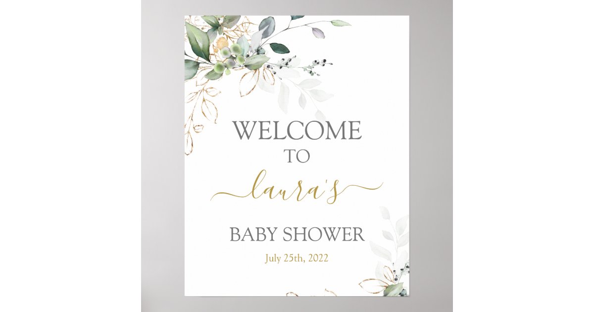 Simple Greenery Baby Shower Welcome sign | Zazzle