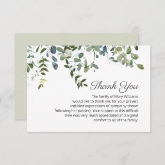 Simple Greenery Bereavement Funeral Thank You | Zazzle