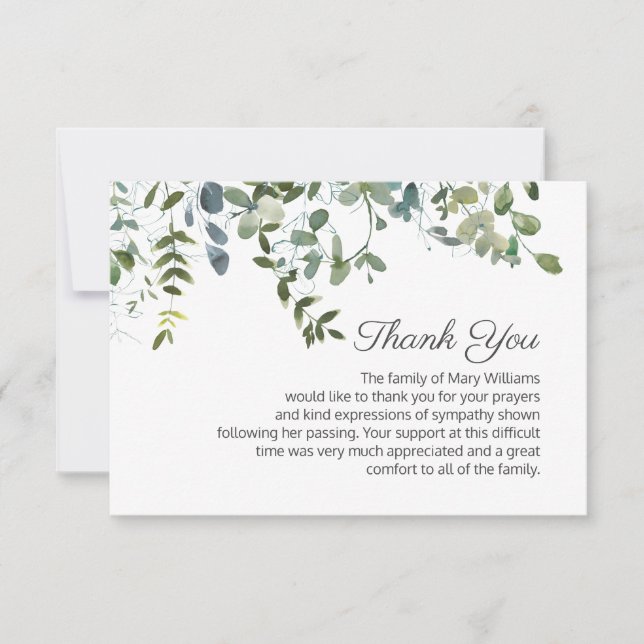 Simple Greenery Bereavement Funeral Thank You Card (Front)