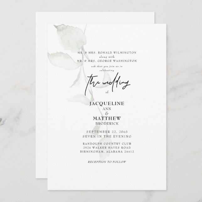 Simple Greenery Both Parents Wedding Invitation (Front/Back)