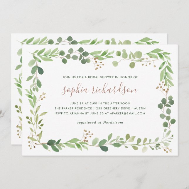Simple Greenery | Bridal Shower Invitation (Front/Back)