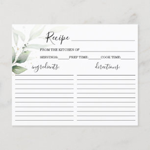 Simple Greenery Bridal Shower Recipe Card