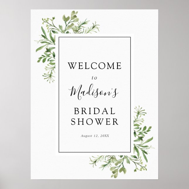 Simple Greenery Bridal Shower Welcome Poster (Front)