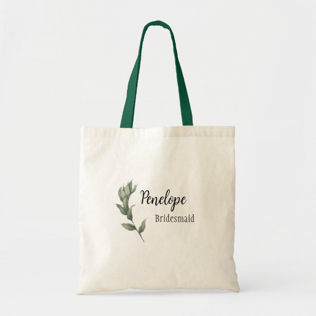 Simple Greenery Bridesmaid Wedding Favor Gift Tote Bag (Front)