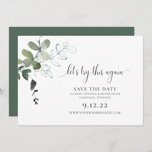 Simple Greenery Change the Date Wedding Save The D Save The Date